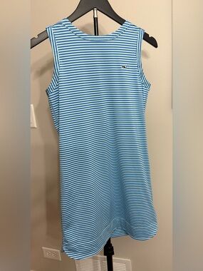 Girls Vineyard Vines Blue and Light Blue Striped Sleeveless Dress